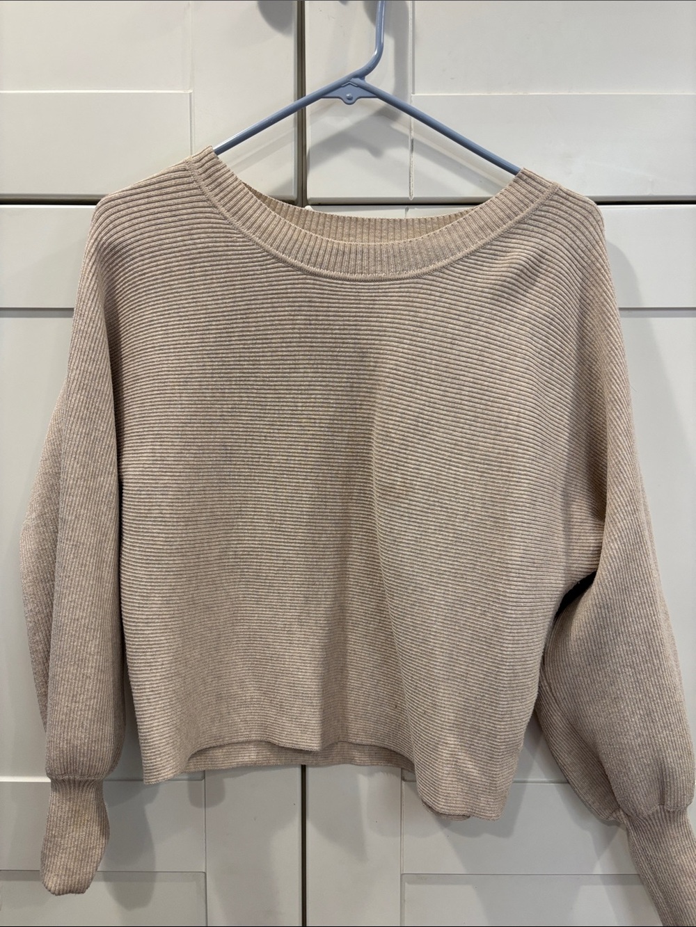 Pink Rose Neutral Ribbed Crewneck Sweater - Light Beige